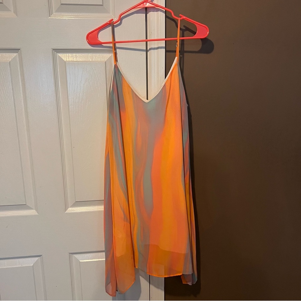 Buddy Love Orange, Blue, Pink adjustable spaghetti strap dress.